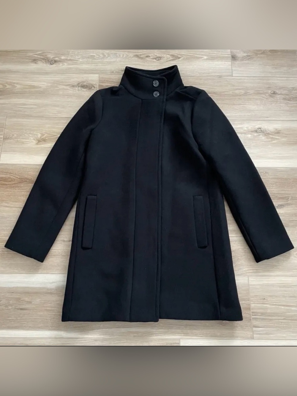 J. Crew Black Wool Blend High-Collar Pea Coat - Picture 2 of 2